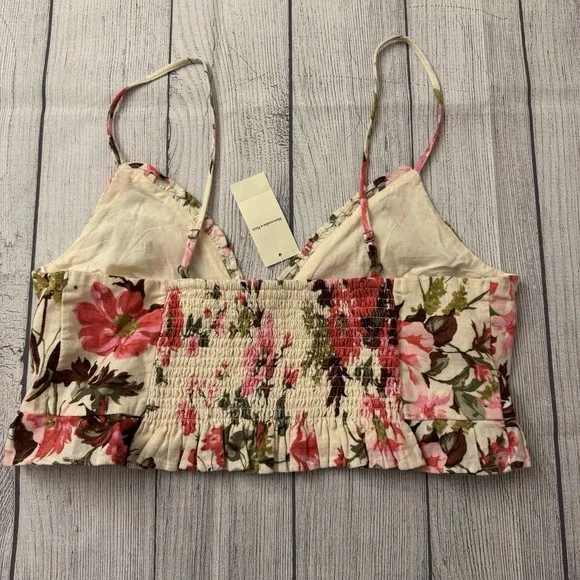 Abercrombie & Fitch Linen Blend Ruffle Top Pink Floral Size Large New‎ With Tags - Picture 5 of 6